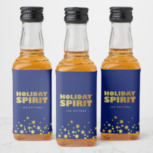 Holiday Spirit   Spaß Weihnachten Blau & Gold Alkoholflaschenetikett