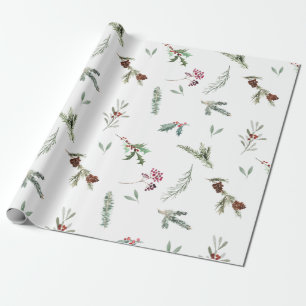 Holiday Spruce & Red Berries Geschenkpapier