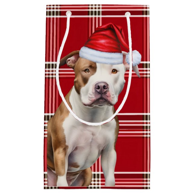 Holiday Staffordshire Dog Fun Karierte Weihnachten Kleine Geschenktüte (Vorderseite)