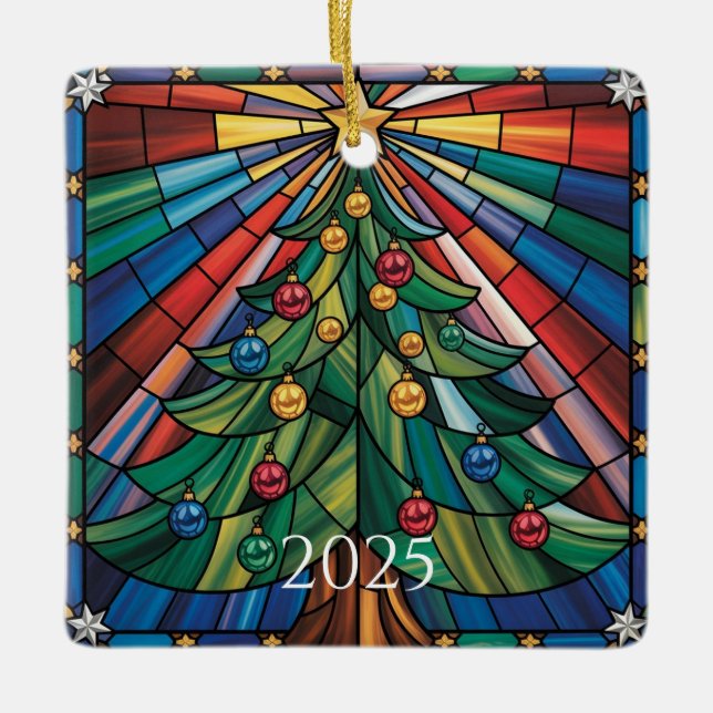Holiday Stained Glass Artwork Keramikornament (Vorderseite)