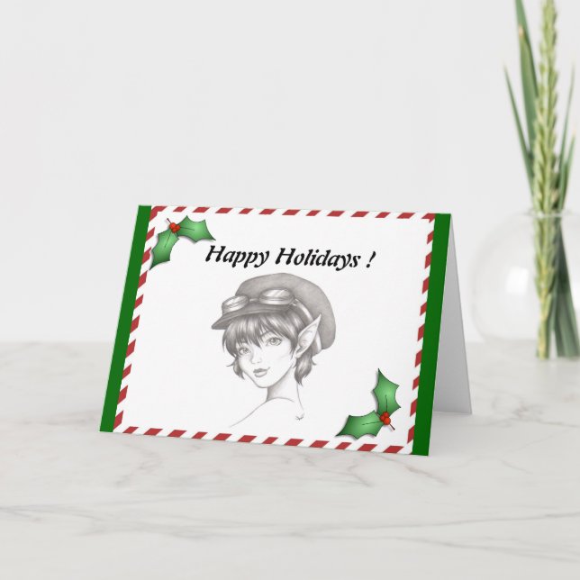 Holiday Steampunk Pixie Grußkarte Feiertagskarte (Vorderseite)
