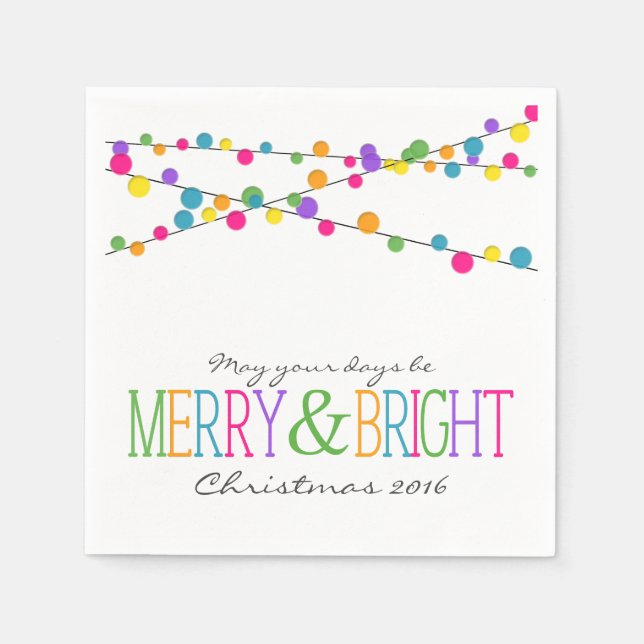 Holiday String Lights Merry Bright Holiday Napkins Serviette (Vorderseite)