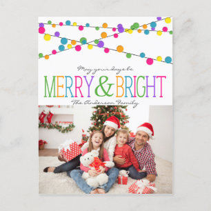 Holiday String Lights Merry Bright Postkarte