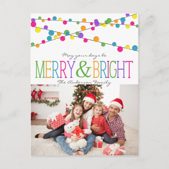 Holiday String Lights Merry Bright Postkarte (Vorderseite)