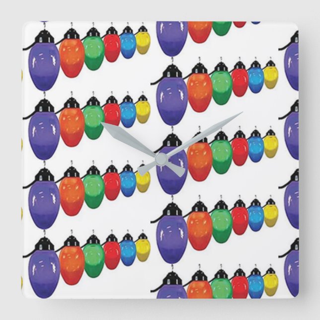 "HOLIDAY STRING OF LIGHTS" CHRISTMAS CLOCK QUADRATISCHE WANDUHR (Vorderseite)