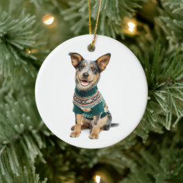 Holiday Sweater Cattle Dog Keramik Ornament