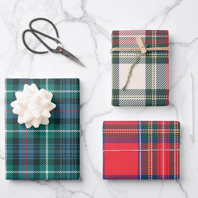 Holiday Tartan Kariert Weihnachtsfest Combo Geschenkpapier Set (Vorderseite)