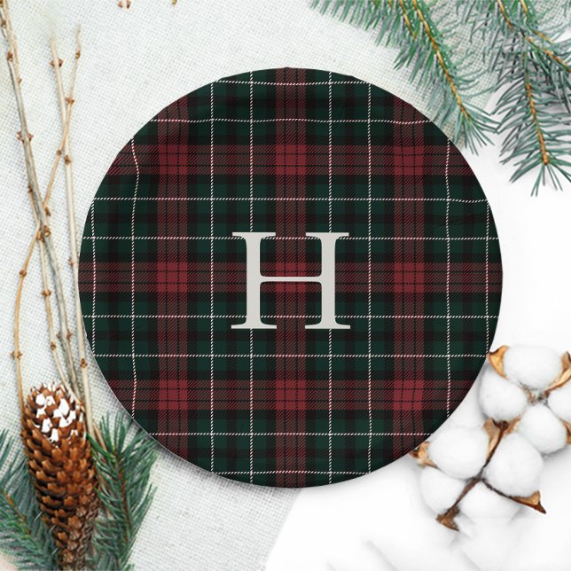 Holiday Tartan Monogram Pappteller (Von Creator hochgeladen)