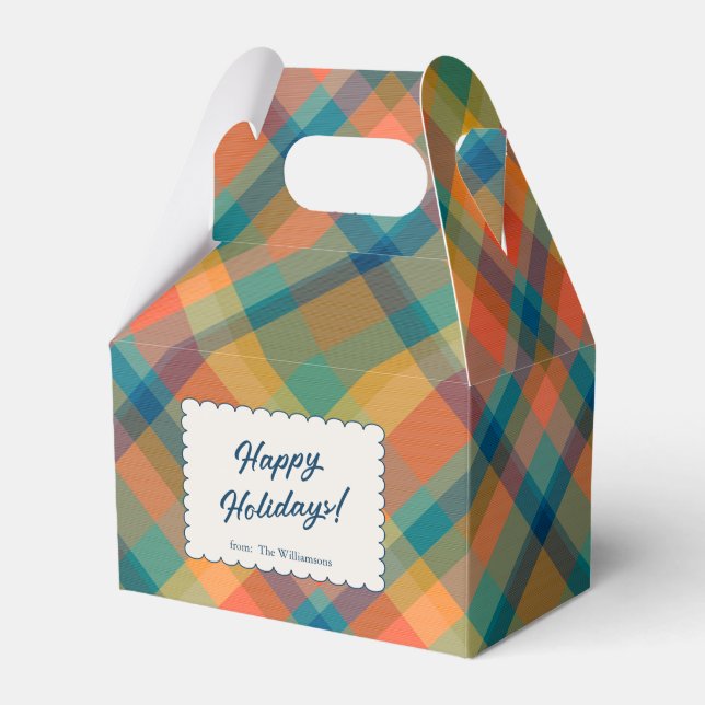 Holiday Tartan Plaid Festive Custom Name Christmas Geschenkschachtel (Vorderseite)