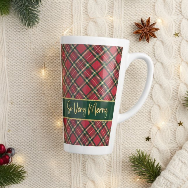 Holiday Tartan Red Kariert Gold So sehr froh Milchtasse (Holiday Tartan Red Plaid Gold So Very Merry Latte Mug)