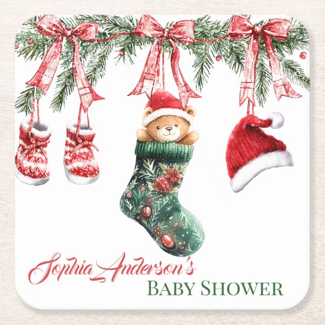 Holiday Teddy Bear Design Rechteckiger Pappuntersetzer (Vorderseite)