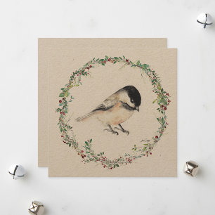 Holiday Tiny Chickadee Aquarellmalerei Feiertagskarte