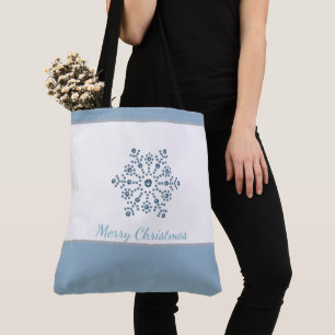 Holiday Tote Bag Blue Snowflake Frohe Weihnachten