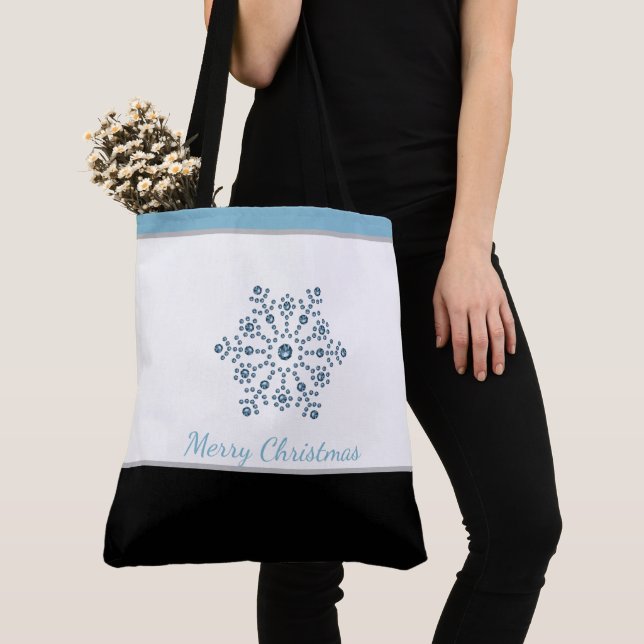 Holiday Tote Bag Blue Snowflake Frohe Weihnachten (Von Nahem)