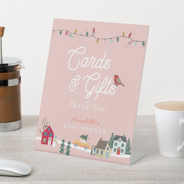 Holiday Town Pink Baby Duschkarten & Geschenke Sockelschild (In SItu)
