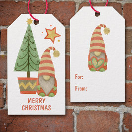 Holiday Tree Gold Star Gnome Geschenkanhänger