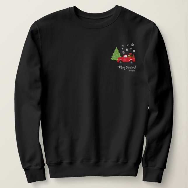 Holiday Tree Vintag LKW Frohe Weihnachtsfamilie Sweatshirt (Design vorne)