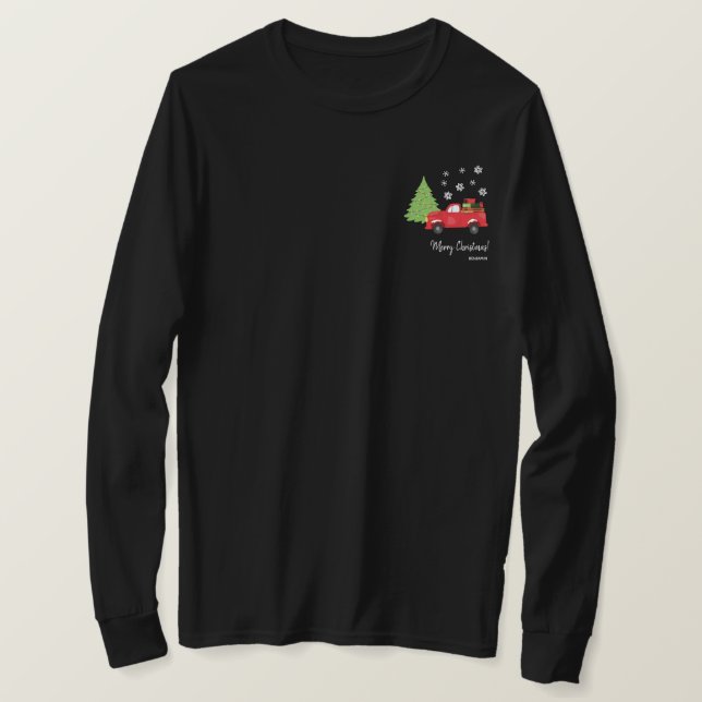 Holiday Tree Vintag LKW Frohe Weihnachtsfamilie T-Shirt (Design vorne)