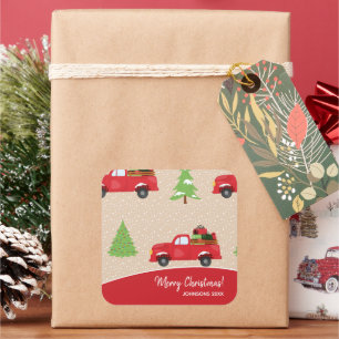 Holiday Tree Vintag Truck Frohe Weihnachtsgeschenk Quadratischer Aufkleber