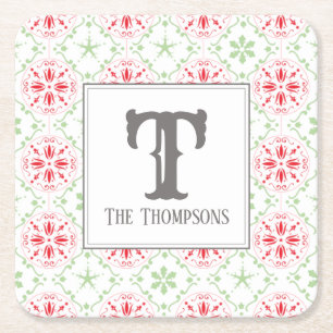 Holiday Trendy Snowflakes Christmas Monogram Rechteckiger Pappuntersetzer