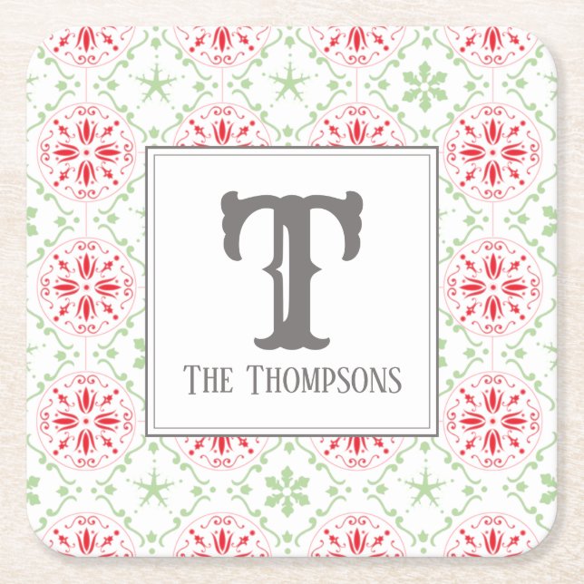 Holiday Trendy Snowflakes Christmas Monogram Rechteckiger Pappuntersetzer (Vorderseite)