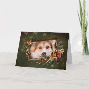 Holiday Tricolor Corgi Peeking Feiertagskarte