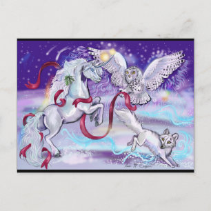 Holiday Unicorn Owl and Fox PostCard Feiertagspostkarte