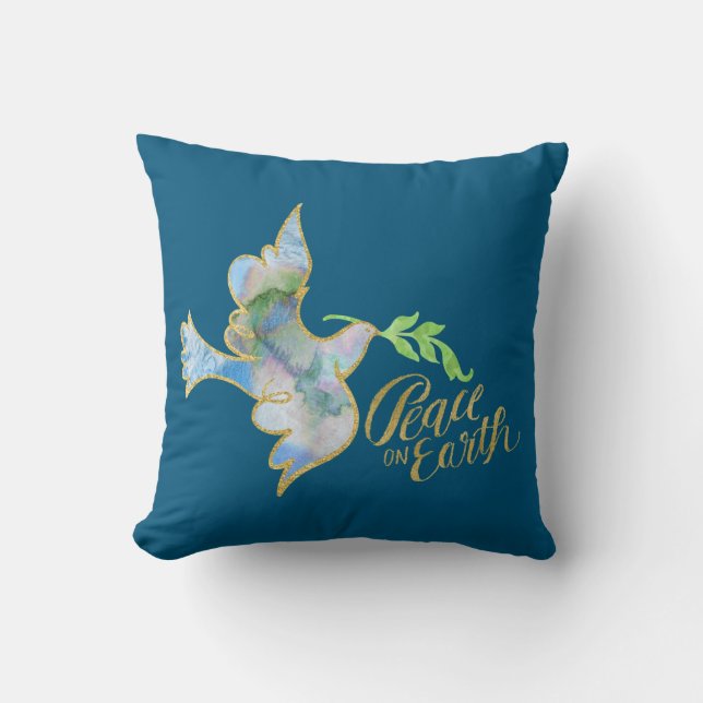 Holiday Watercolor Dove Gold Weltfrieden Kissen (Vorderseite)