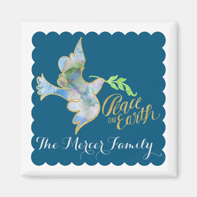 Holiday Watercolor Dove Gold Weltfrieden Magnet (Vorne)