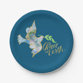 Holiday Watercolor Dove Gold Weltfrieden Pappteller