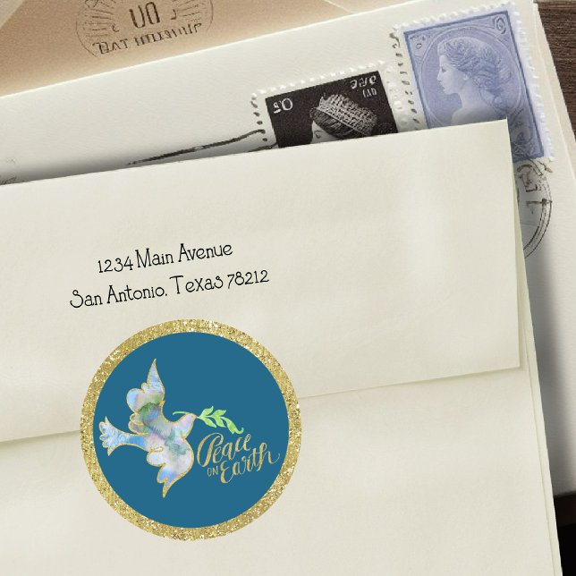 Holiday Watercolor Dove Gold Weltfrieden Runder Aufkleber (Von Creator hochgeladen)