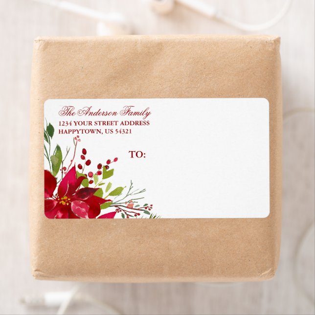 Holiday Watercolor Floral Poinsettia Red Mailing (Insitu)