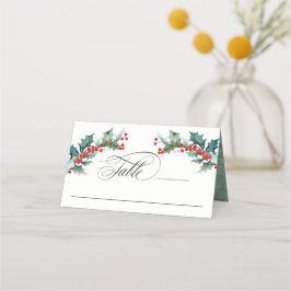 Holiday Watercolor Holly und eleganter Skripttext Platzkarte