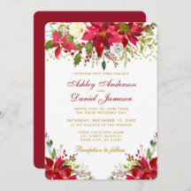 Holiday Wedding Poinsettia Floral Red Gold Glitzer