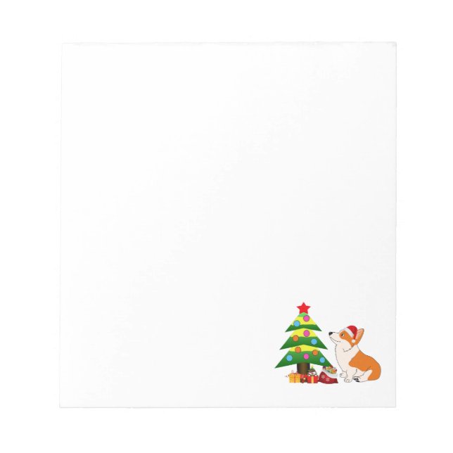 Holiday Welsh Corgi Cartoon mit Baum Notizblock (Vorderseite)