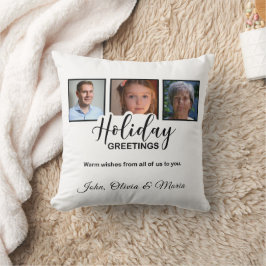 Holiday White 3 Photo Glitter Effect Christmas Kissen