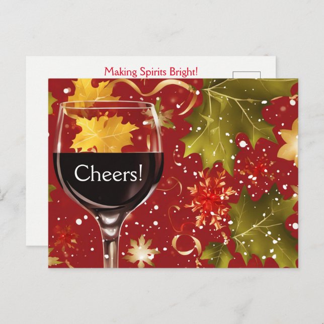 Holiday Wine Cheers Christmas Postkarte (Vorne/Hinten)