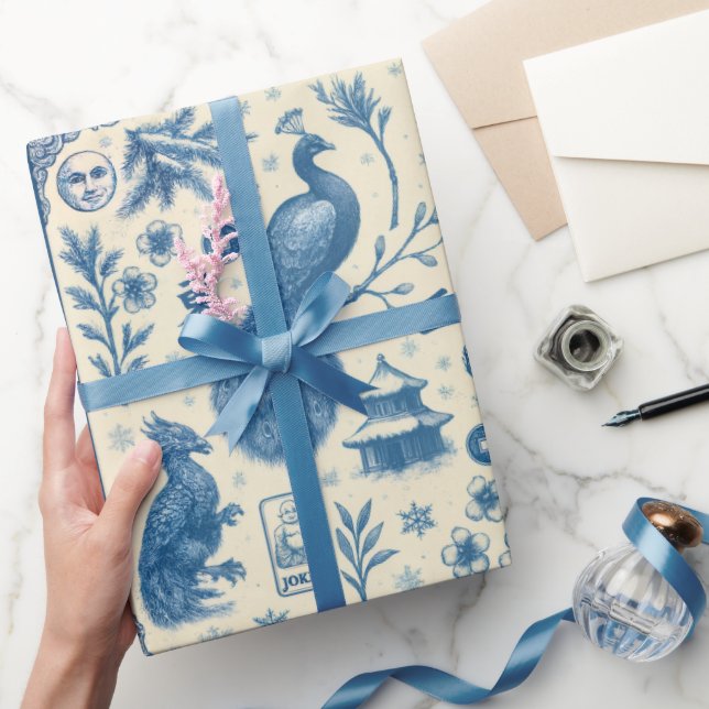 Holiday & Winter Mahjong Toile Wrapping Paper Geschenkpapier (Schenken)