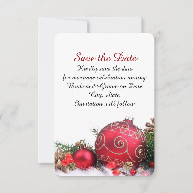 Holiday Winter Red Ornaments Save the Date (Vorderseite)