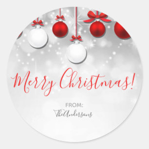 Holiday Winter Red White Sparkle Ornamente Gefalle Runder Aufkleber