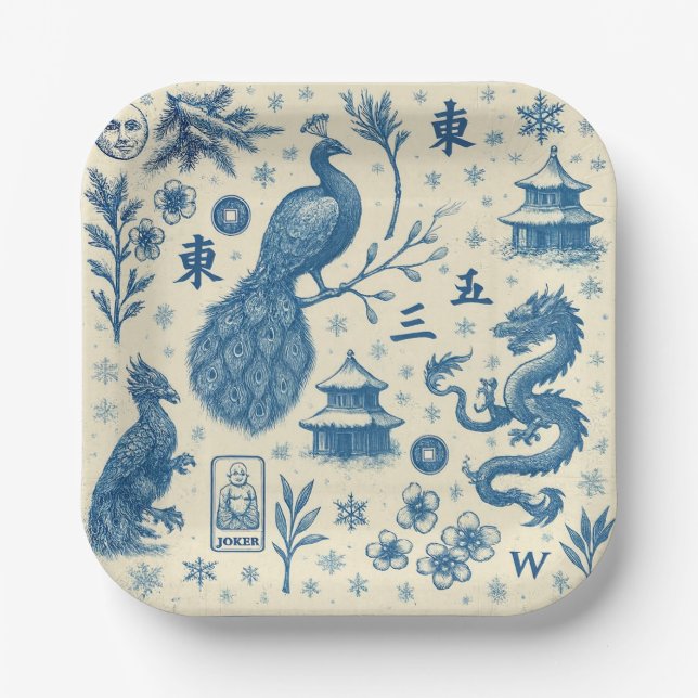 Holiday Winter Scene Mahjong Plates Pappteller (Vorderseite)