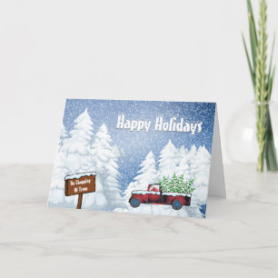 Holiday Wird vintintage pick up truck snow Xmas Tr Feiertagskarte