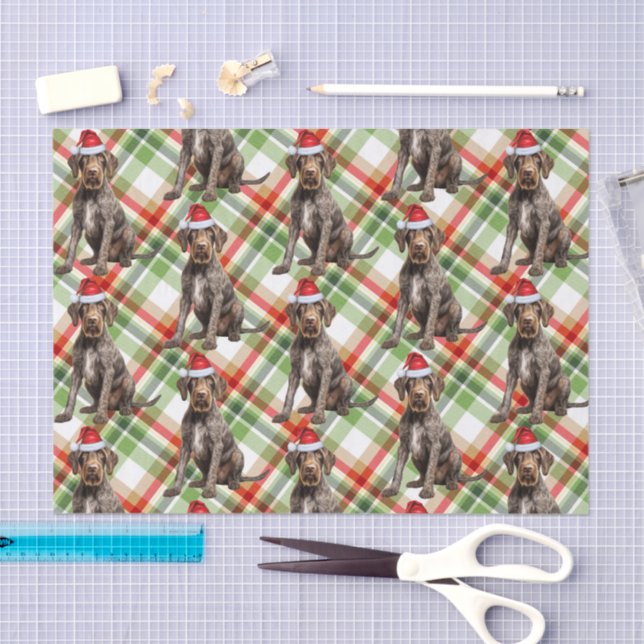 Holiday Wirehaired Pointer Dog Red Plaid Christmas Seidenpapier (Handwerk)
