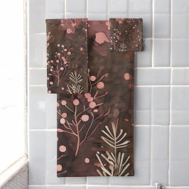 Holiday Woodland Pine & Berries mit weichem Rosa Badhandtuch Set
