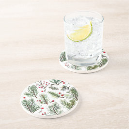 Holiday Woodland Pine & Red Berries Design Getränkeuntersetzer