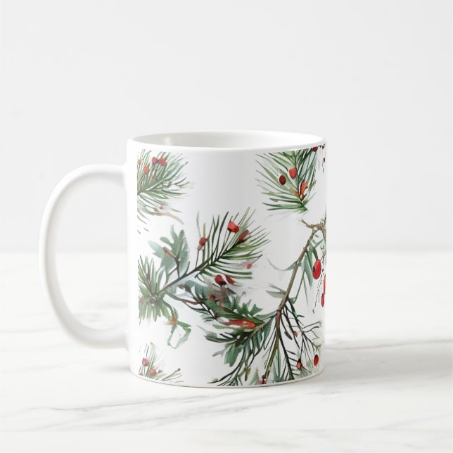 Holiday Woodland Pine & Red Berries Design Kaffeetasse (Links)