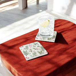 Holiday Woodland Pine & Red Berries Design Steinuntersetzer