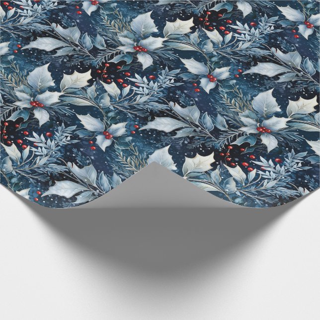 Holiday Wrapping Paper Blue Mattiert Holly Geschenkpapier (Ecke)