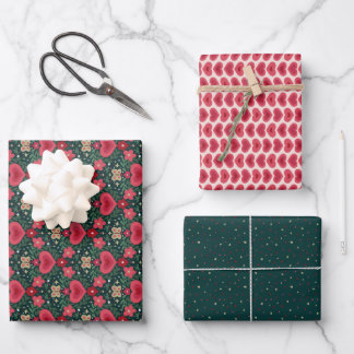 Holiday Wrapping Paper Set – Hearts, Flowers, Dots Geschenkpapier Set