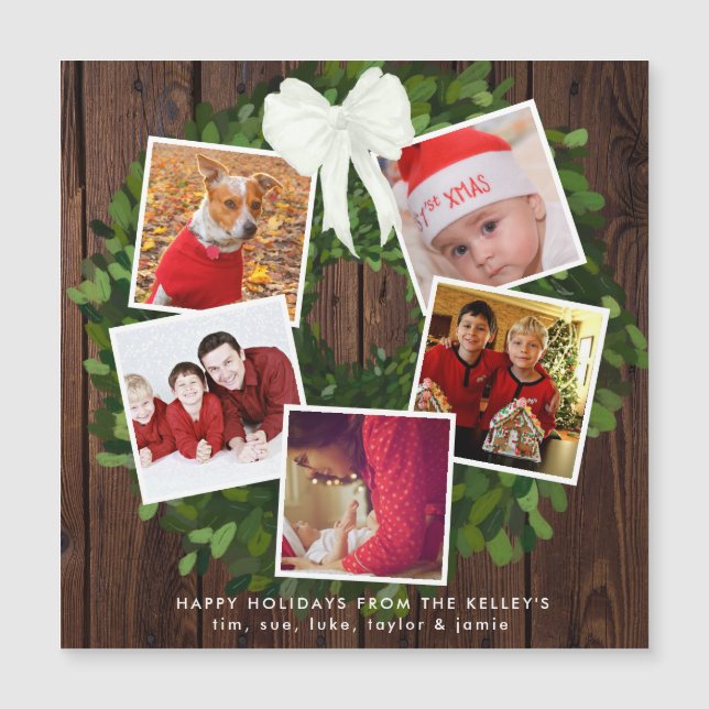 Holiday Wreath 5 Foto Holiday Card Magazin Magnetkarte (Vorderseite)